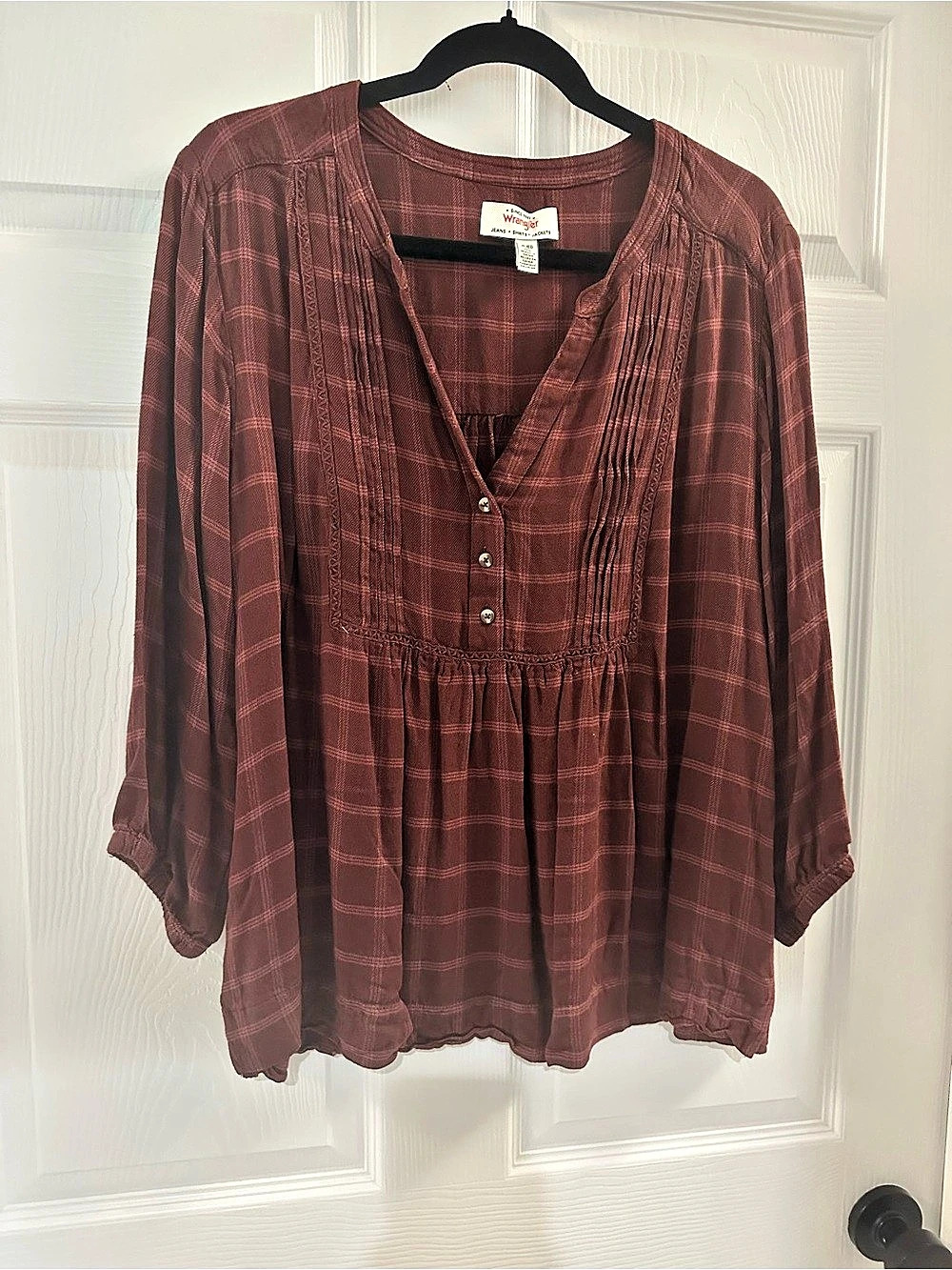 Wrangler Plaid Tunic Blouse Brown XL